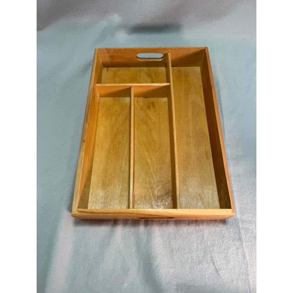 Vintage Wood Cutlery Divided Tray Organizer Silverware Drawer Romania Dovetail